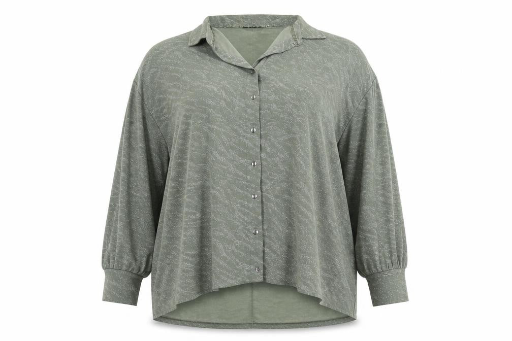 Front view of Next Women's Green Button-Up Shirt, size 16, Relaxed Fit
