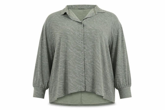 Front view of Next Women's Green Button-Up Shirt, size 16, Relaxed Fit