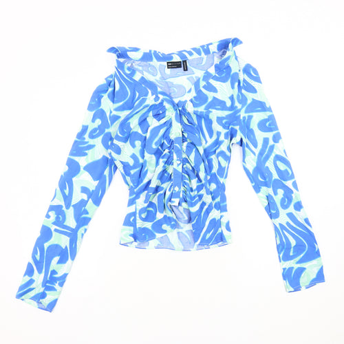 ASOS DESIGN Women's Blue Viscose V-Neck Long Sleeve Top