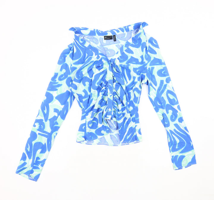 ASOS DESIGN Women's Blue Viscose V-Neck Long Sleeve Top