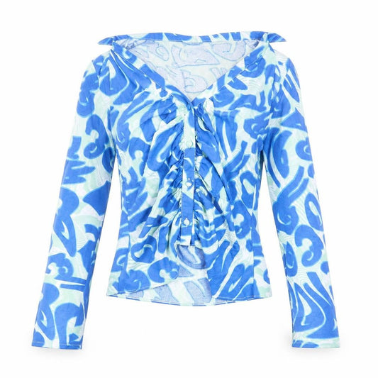 Front view of ASOS DESIGN Women's Blue Viscose V-Neck Long Sleeve Top