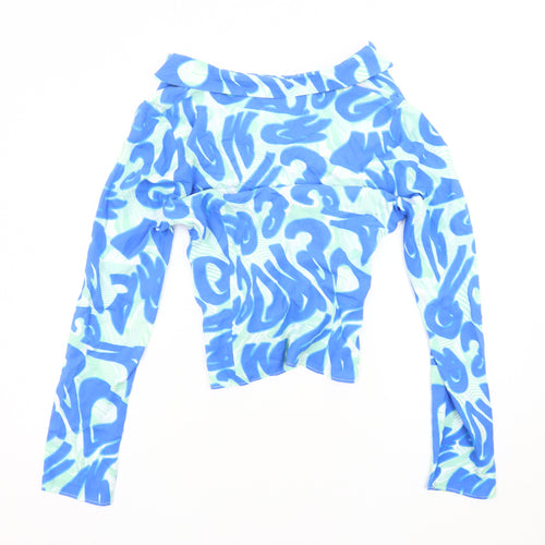 ASOS DESIGN Women's Blue Viscose V-Neck Long Sleeve Top