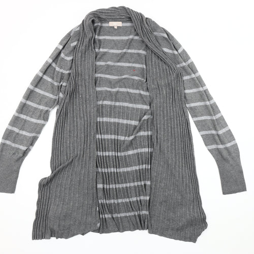 Soon Women's Grey Striped Open Front Cardigan, Size 16