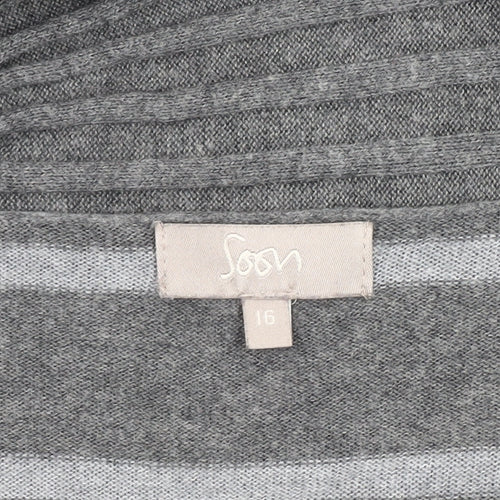 Soon Women's Grey Striped Open Front Cardigan, Size 16