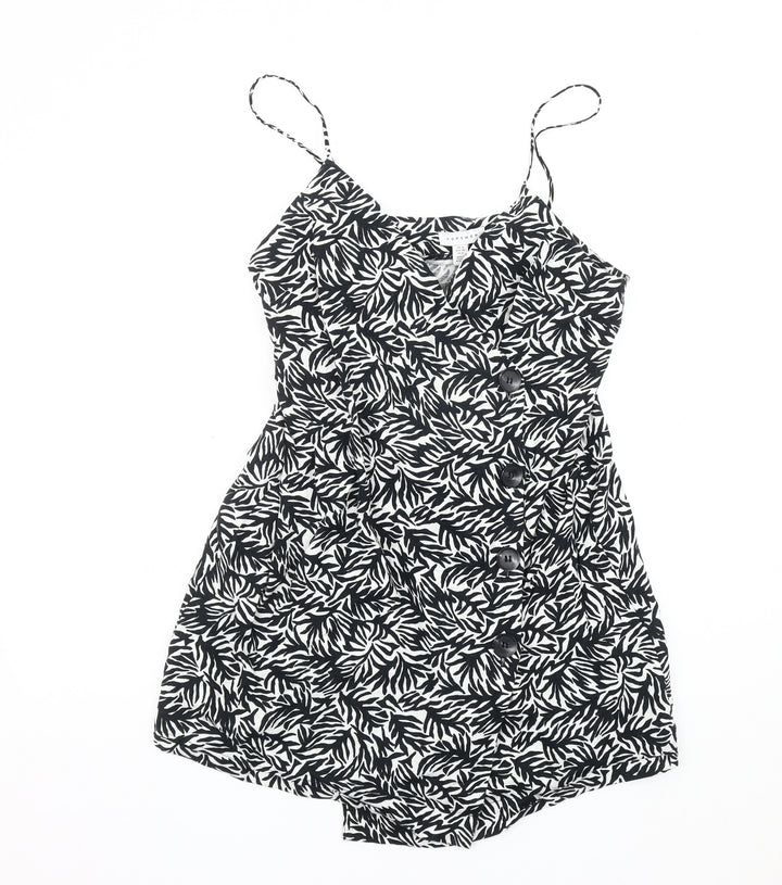 Topshop Women's Black Printed Sleeveless Dress UK 10