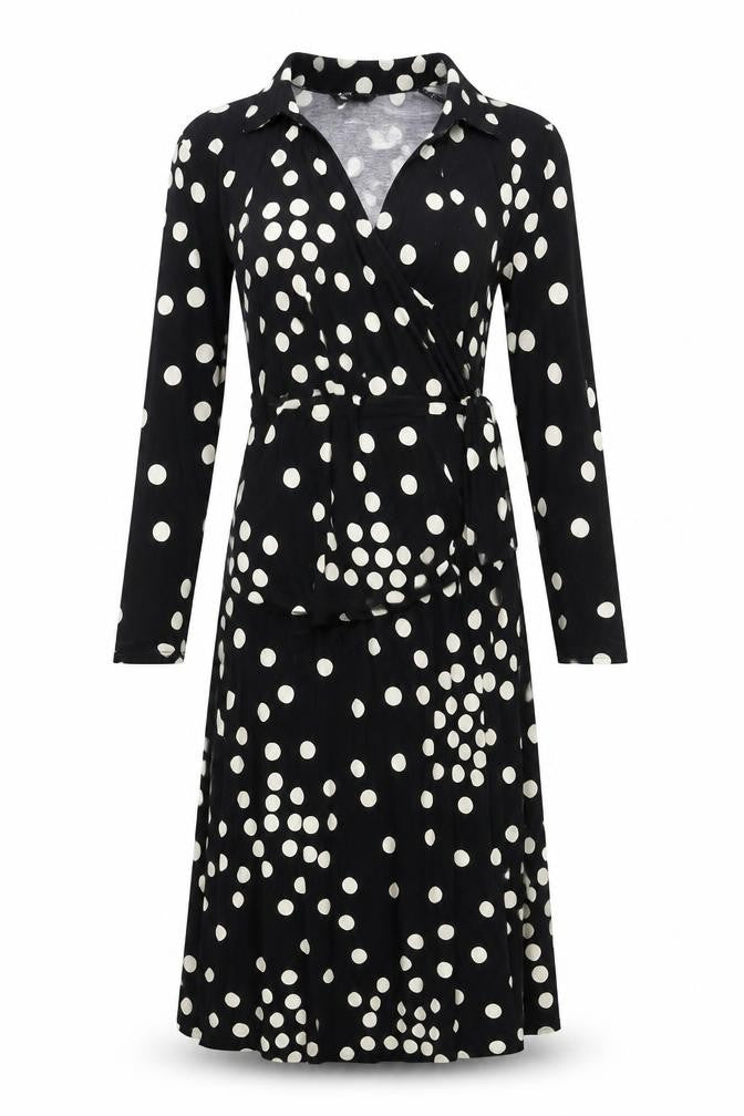 Front view of Friends Like These Black Polka Dot Dress, size 12