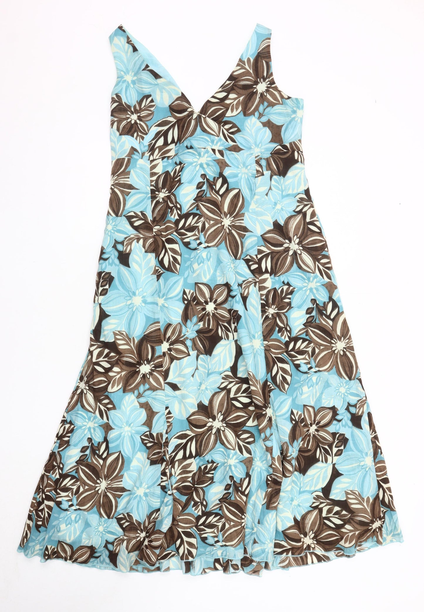 Marks and Spencer Blue Floral Sleeveless Dress - Size 14