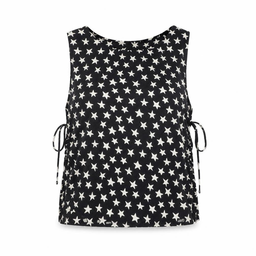 Front view of ASOS DESIGN Women's Black Star Pattern Tank Blouse, size 4