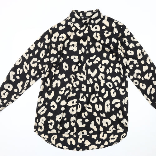 Zara Women's Black Animal Print Button-Up Shirt Size 12
