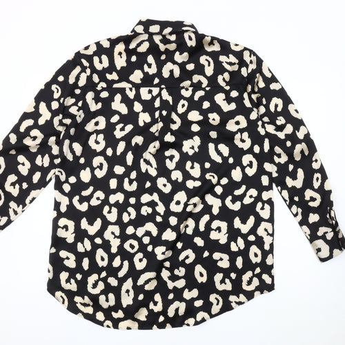 Zara Women's Black Animal Print Button-Up Shirt Size 12