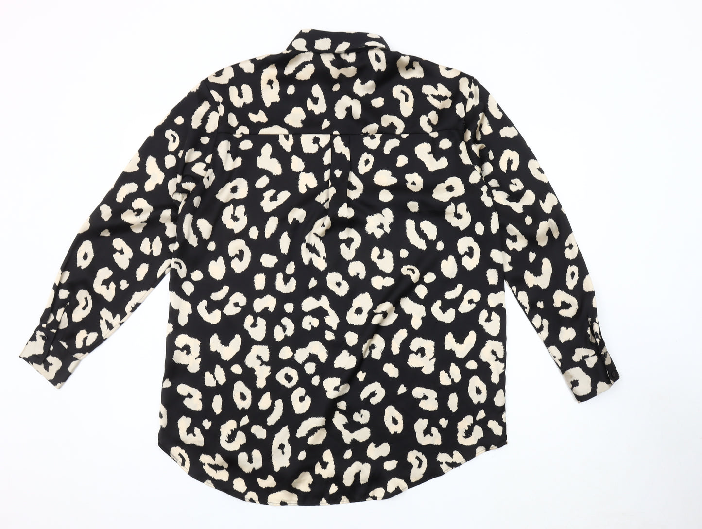 Zara Women's Black Animal Print Button-Up Shirt Size 12