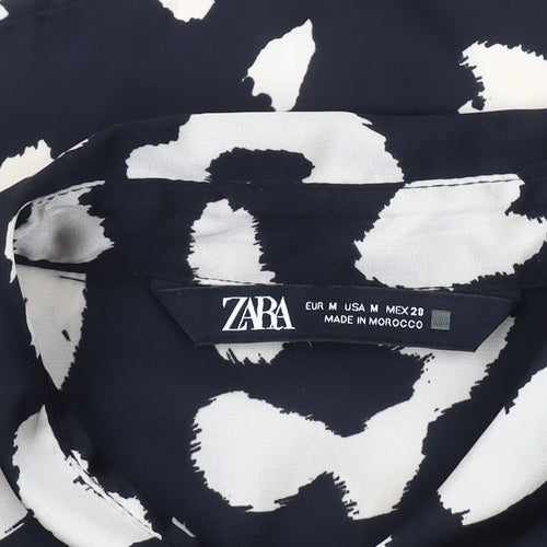 Zara Women's Black Animal Print Button-Up Shirt Size 12