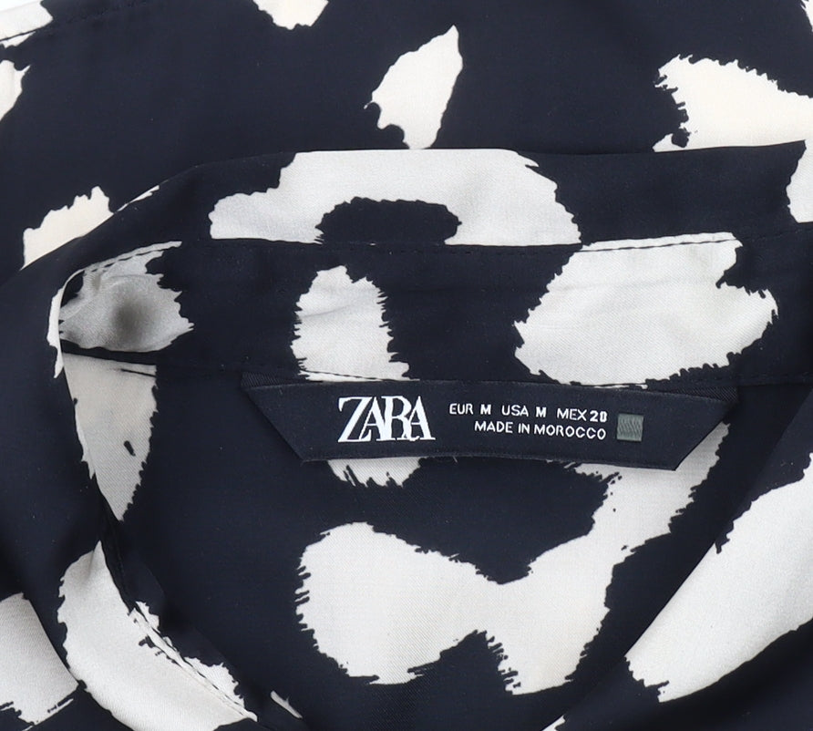 Zara Women's Black Animal Print Button-Up Shirt Size 12