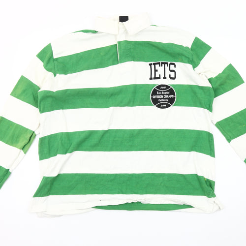 iets frans Men's Green Striped Polo Size S
