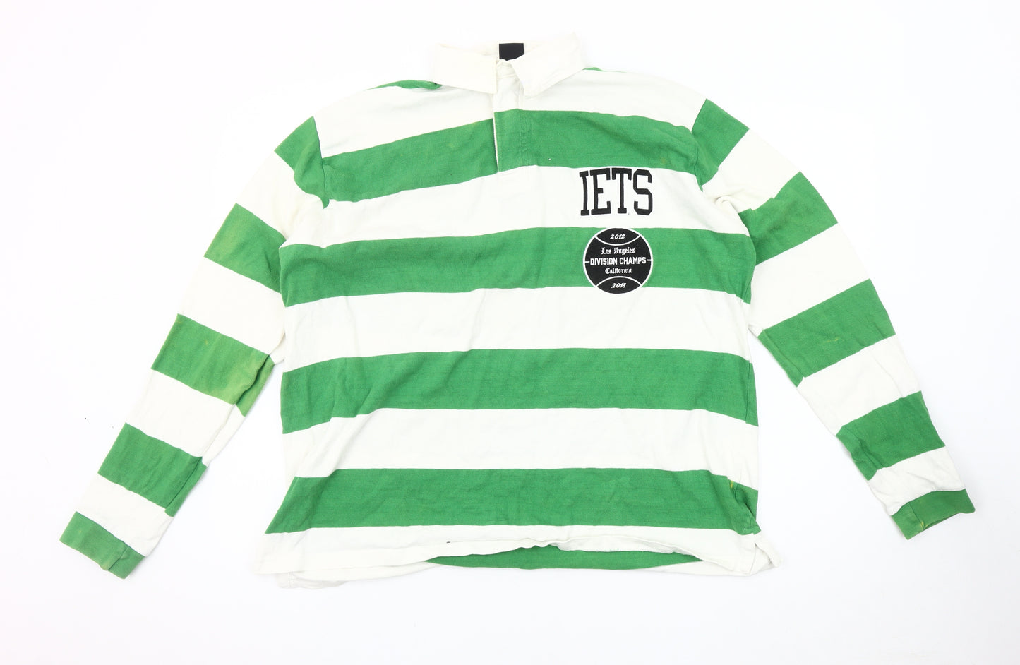 iets frans Men's Green Striped Polo Size S