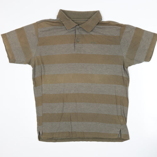 Schott Men's Brown Striped XL Polo Shirt