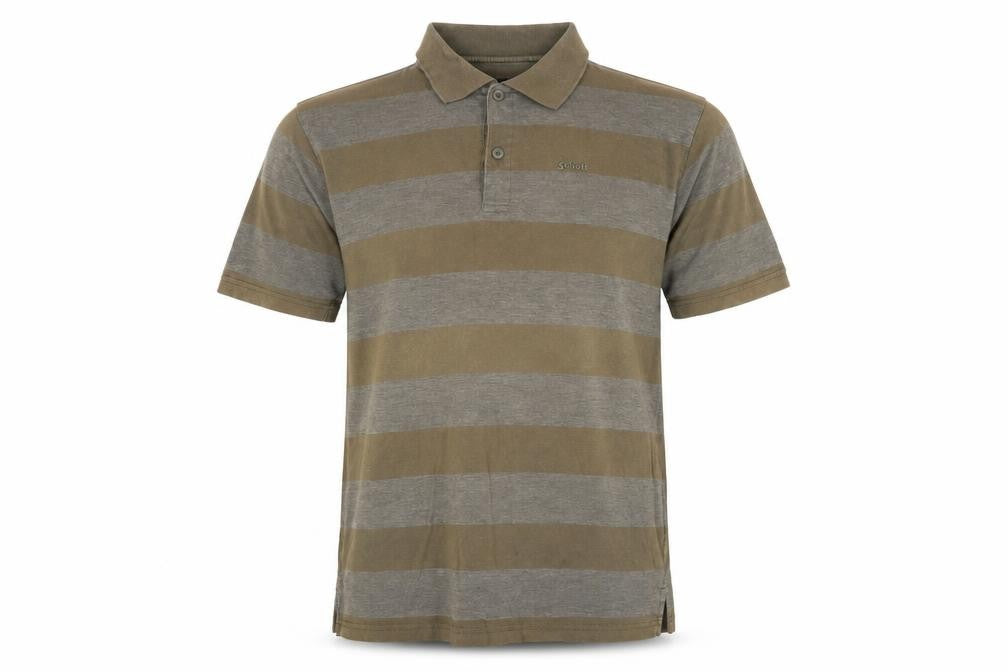 Front view of Schott Men's Brown Striped XL Polo Shirt