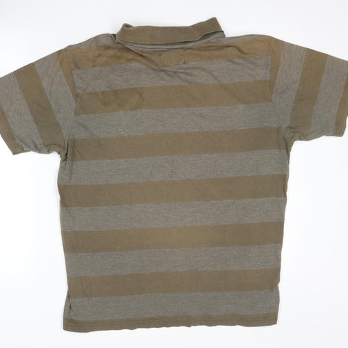 Schott Men's Brown Striped XL Polo Shirt