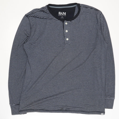 BAM Men's XL Grey Striped Henley T-Shirt