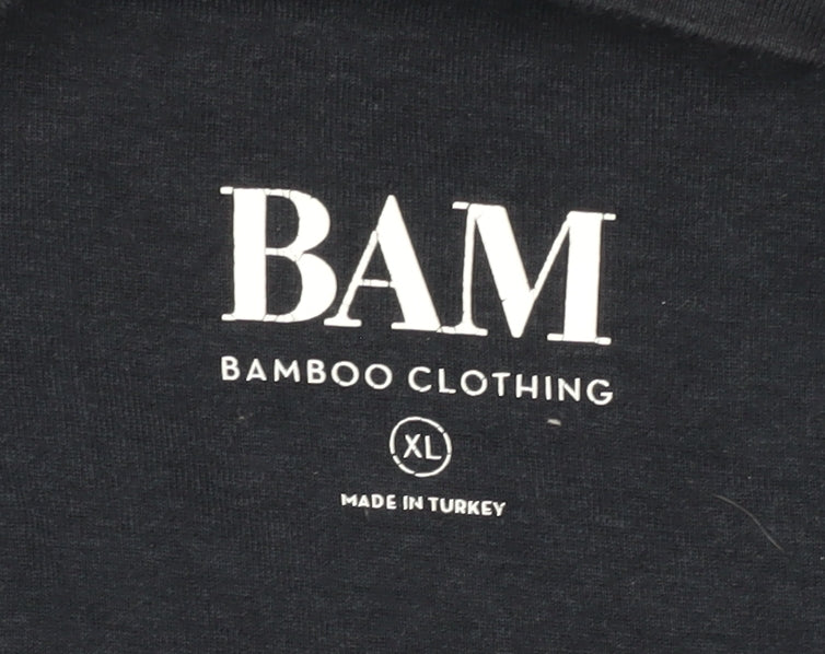 BAM Men's XL Grey Striped Henley T-Shirt