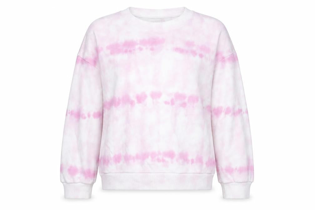 Front view of American Eagle Women's Pink Tie-Dye Crew Sweatshirt L