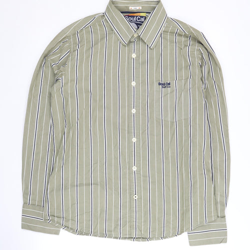 Soul Cal Men's Green Striped Button-Up Shirt L