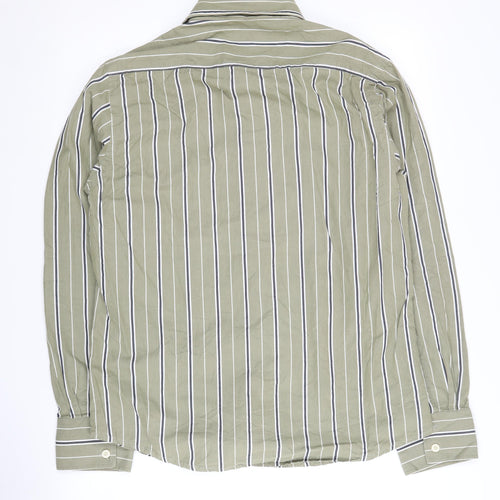 Soul Cal Men's Green Striped Button-Up Shirt L