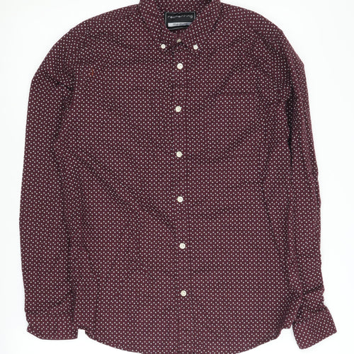 Red Herring Men's Red Geometric Button-Up Shirt M