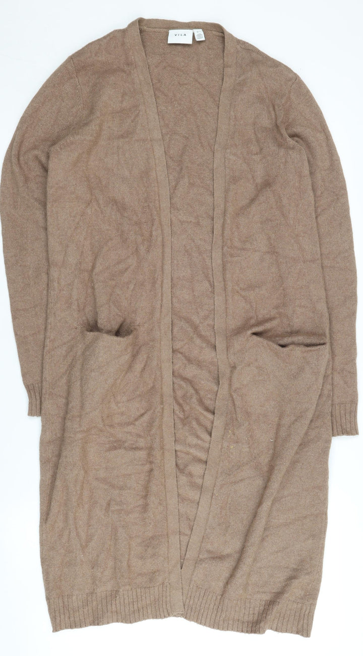 Vila Women's Brown Open Front Cardigan Size S Long Sleeve Knit