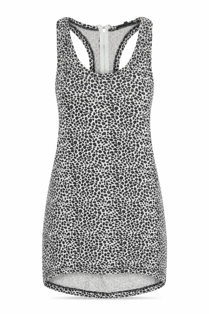 Front view of Warehouse Women's Grey Animal Print Tank Top