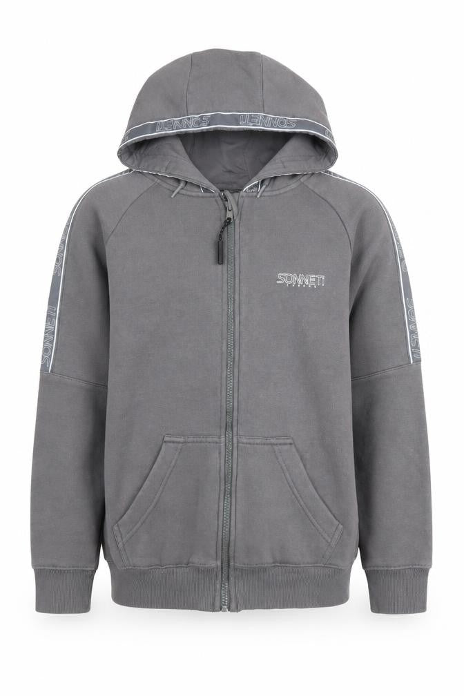 Front view of Sonneti boys’ grey full zip hoodie m - casual & stylish