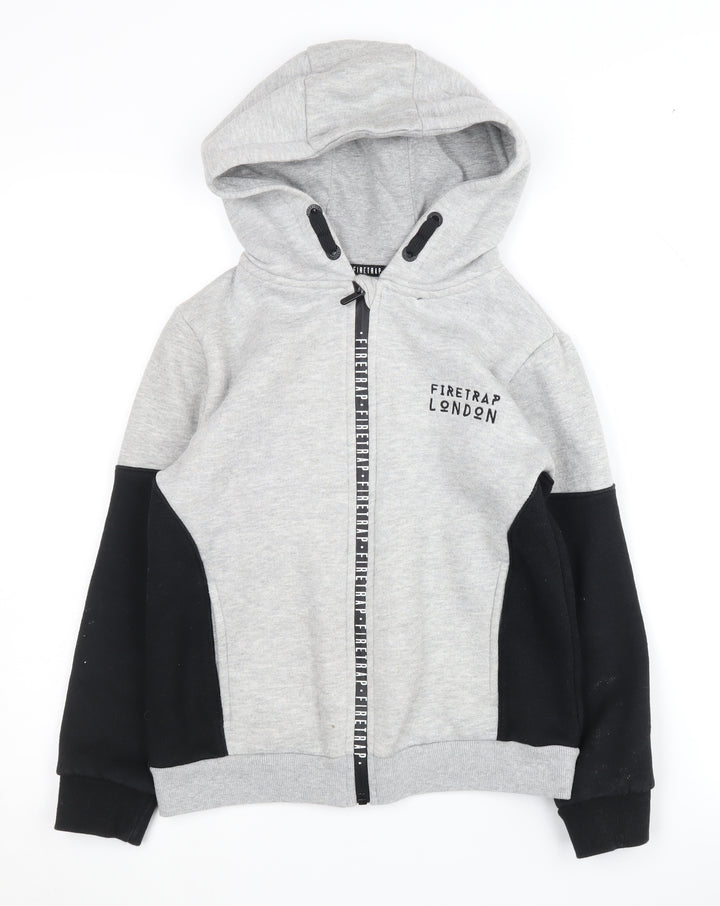 Firetrap Boys Grey and Black Full Zip Hoodie, Size 9-10 Years