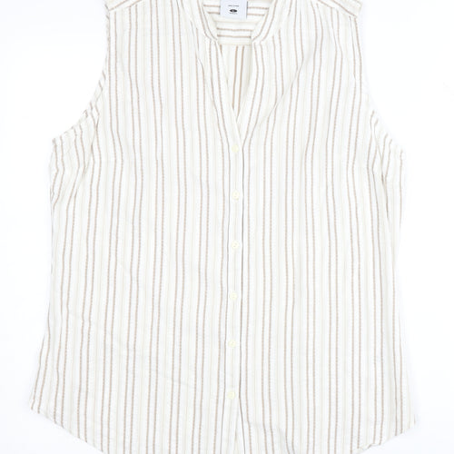 Columbia Womens Beige Striped Button-Up Top L