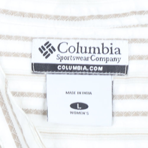 Columbia Womens Beige Striped Button-Up Top L