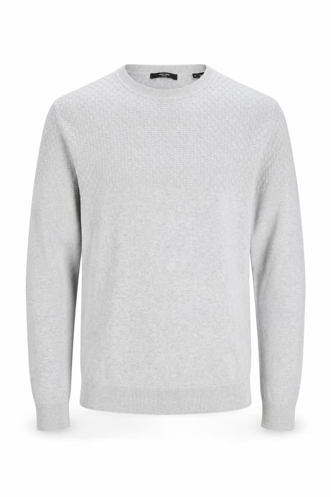 Front view of Jack & Jones Men's Grey Pullover Sweater - Small, Casual Fit
