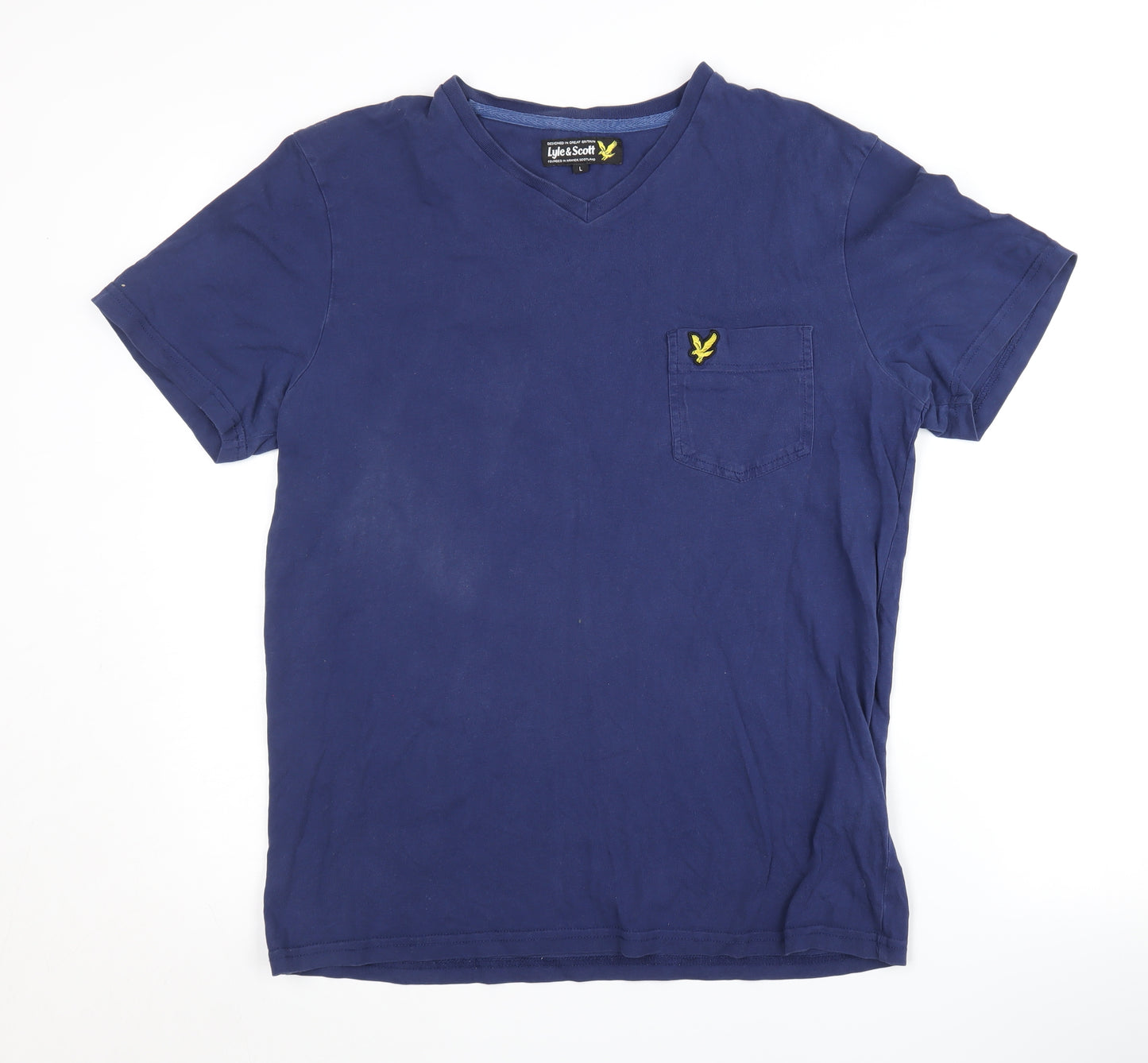 Lyle & Scott Men's Blue V-Neck T-Shirt Size L