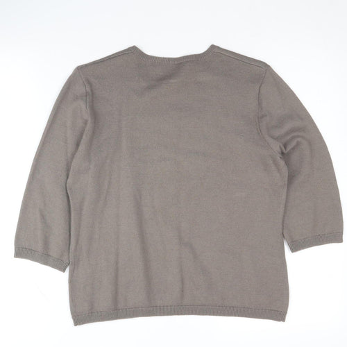 Jacques Vert Women's Grey 3/4 Sleeve Embroidered Jumper