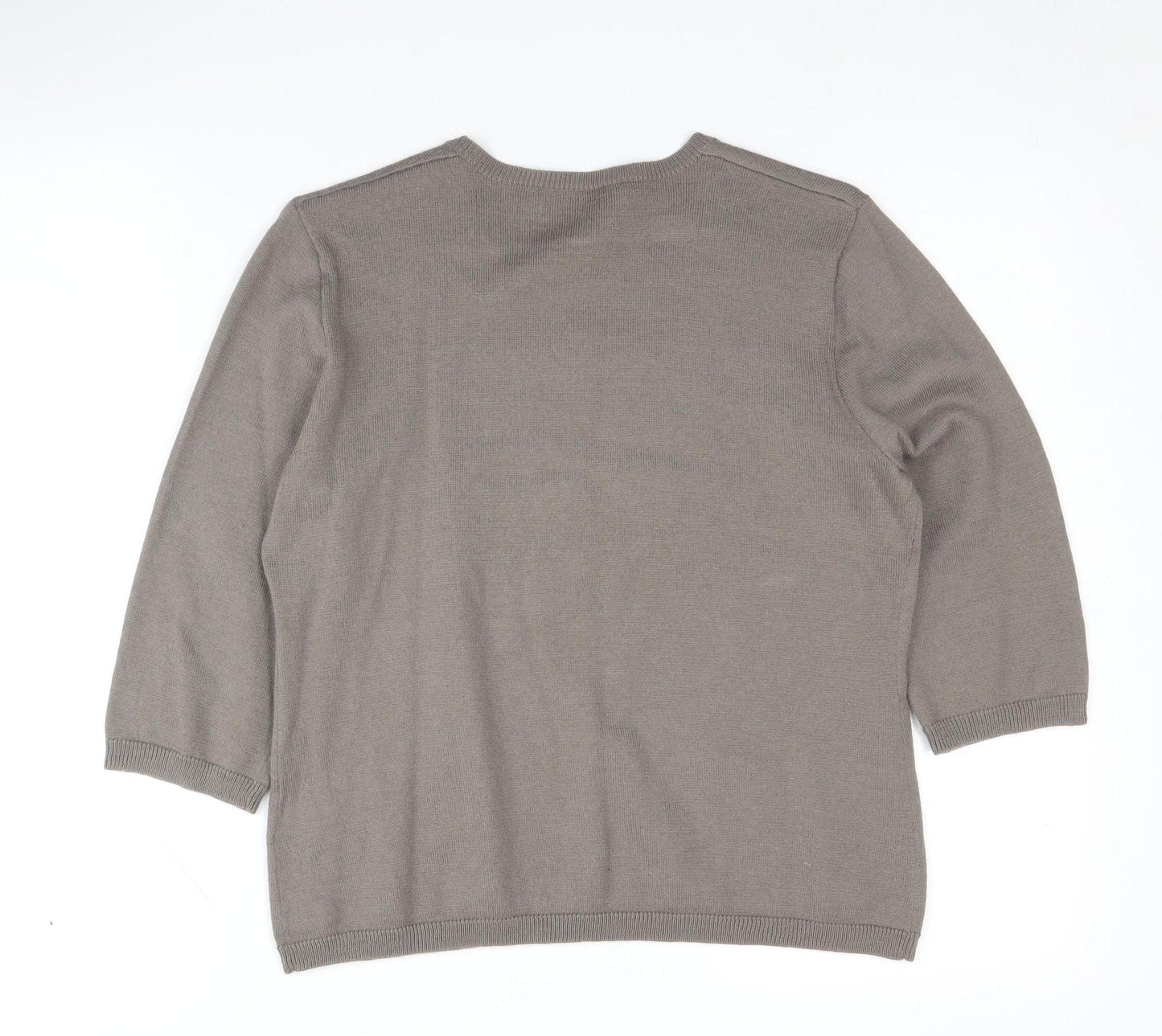 Jacques Vert Women's Grey 3/4 Sleeve Embroidered Jumper
