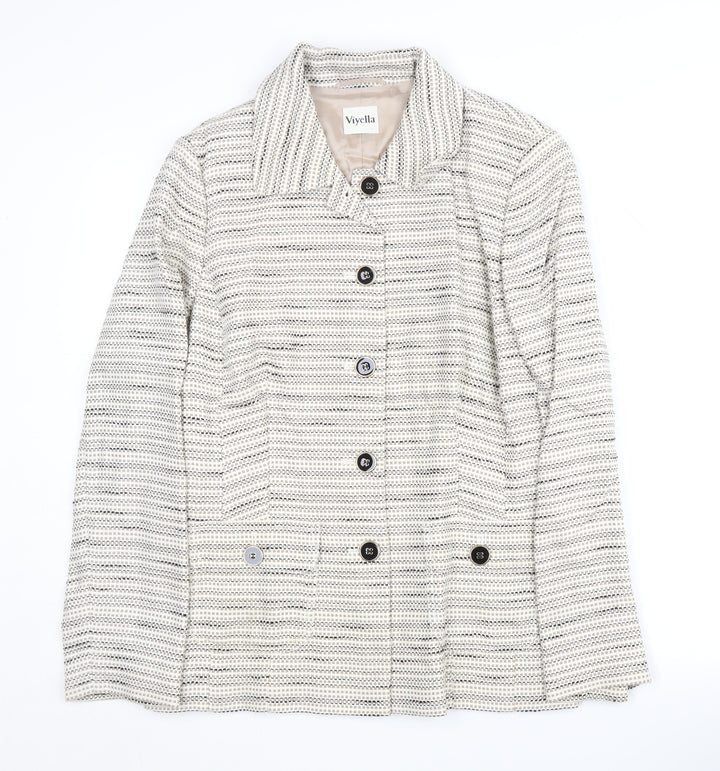 Viyella Women's Beige Blazer, Size 12, Lined, Striped