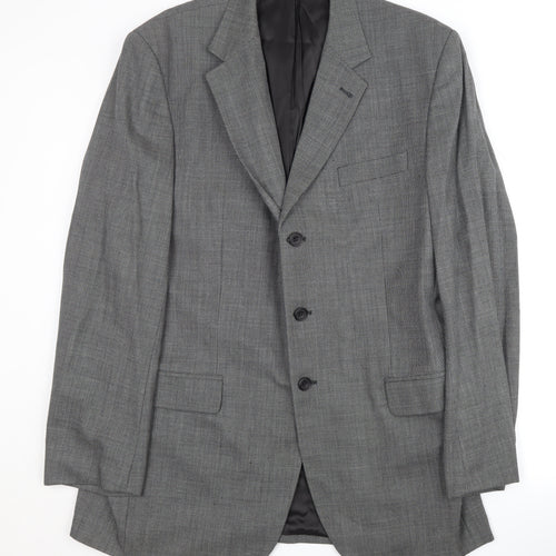 Dehavilland Men's Grey Wool Blazer 44L Long Jacket