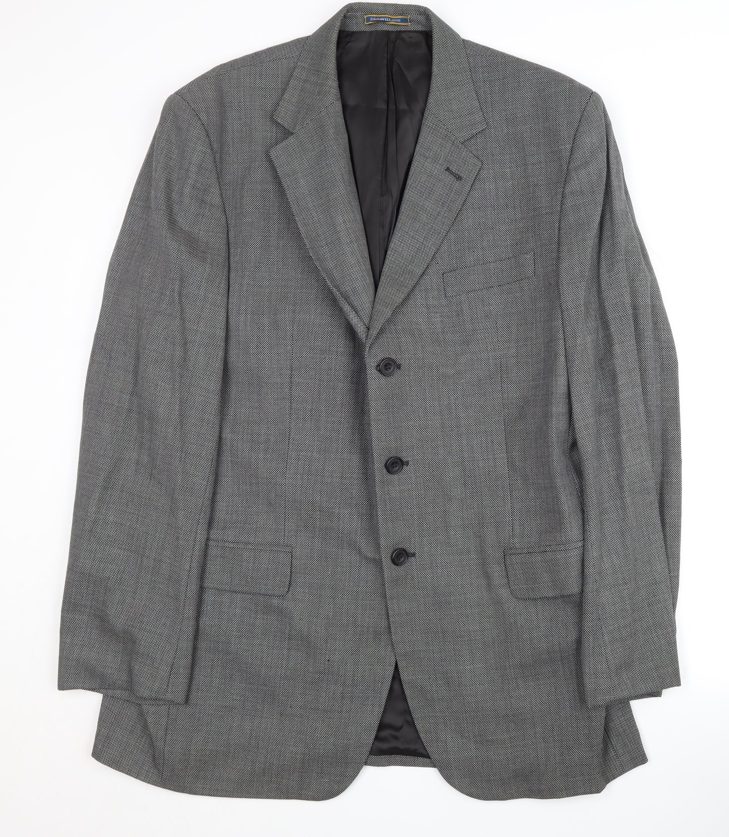 Dehavilland Men's Grey Wool Blazer 44L Long Jacket