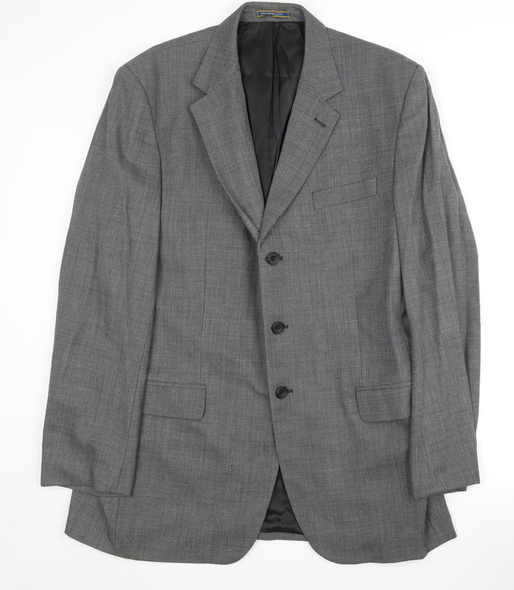 Dehavilland Men's Grey Wool Blazer 44L Long Jacket