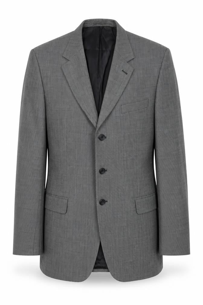 Front view of Dehavilland Men's Grey Wool Blazer 44L Long Jacket