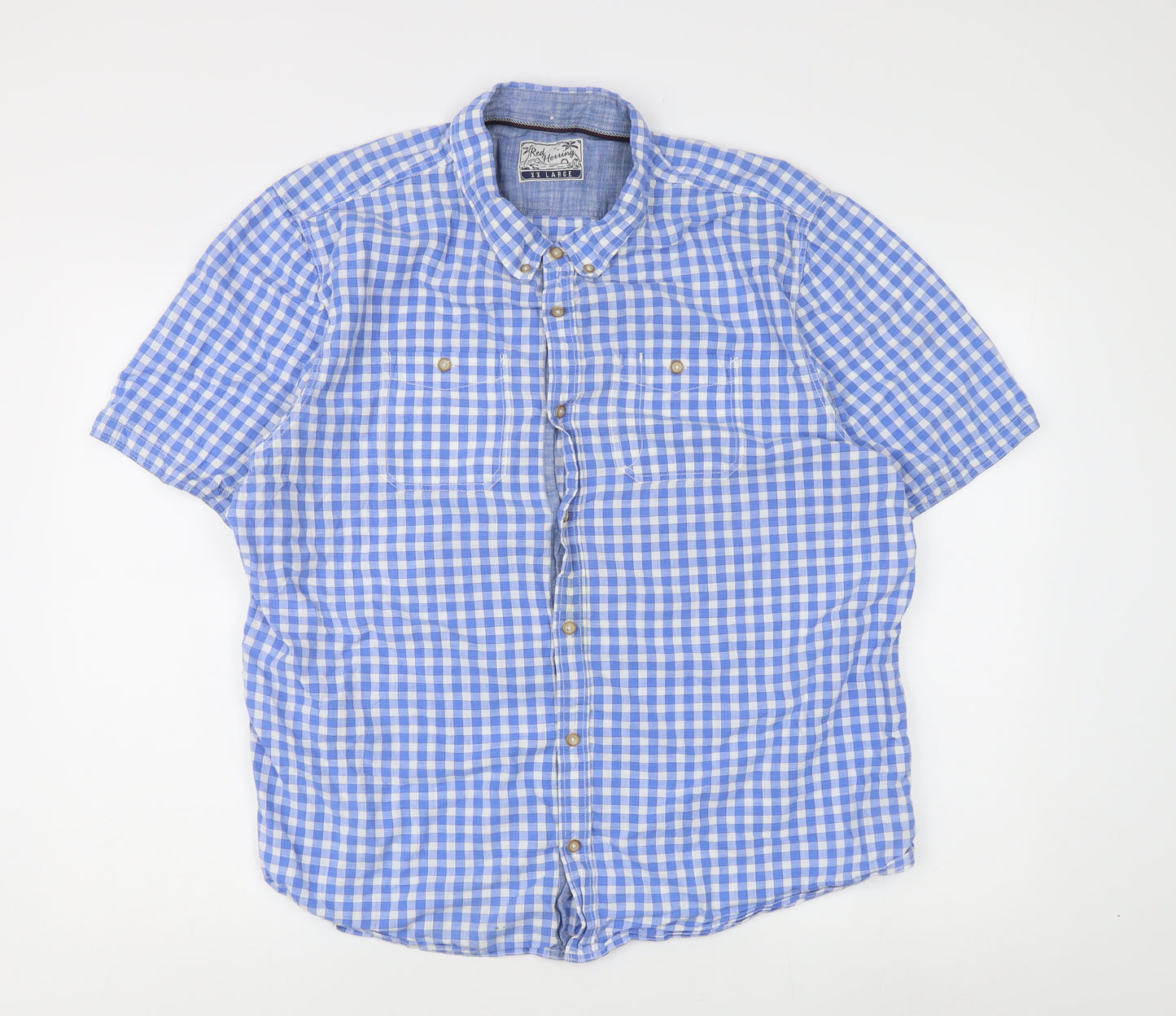 Red Herring Men's Blue Check Short Sleeve Shirt 2XL