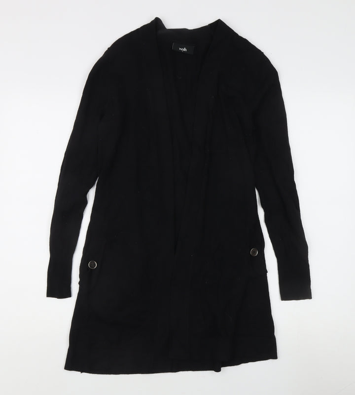 Wallis Women's Black Open Front Cardigan, Size S, Button Accent