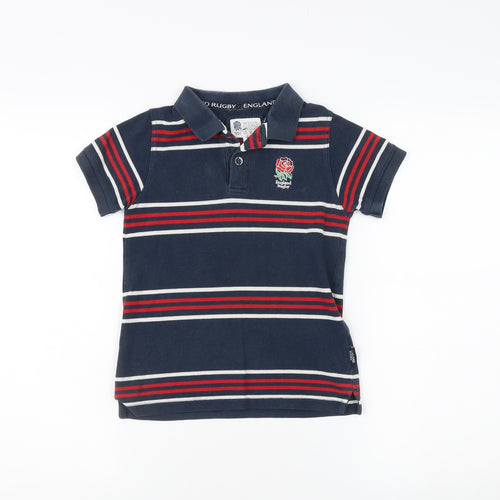 England Rugby Boys Blue Striped Polo Shirt 8 Years