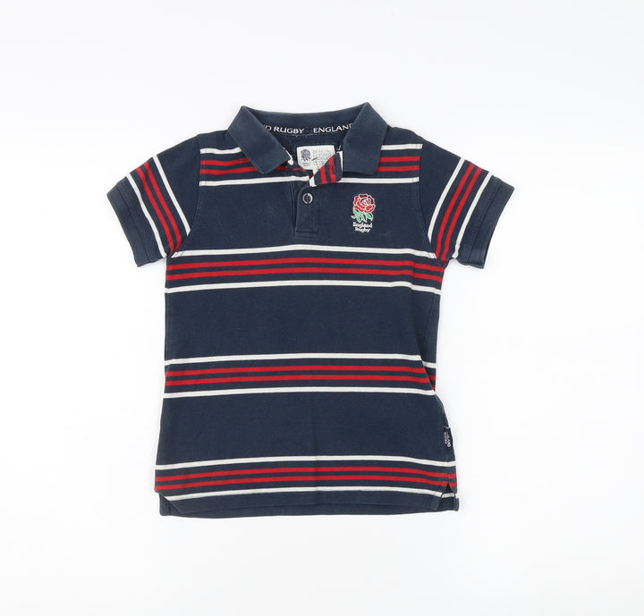 England Rugby Boys Blue Striped Polo Shirt 8 Years