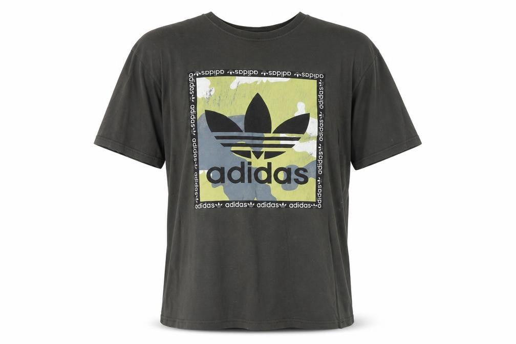 Front view of Adidas Men's Black Graphic T-Shirt L