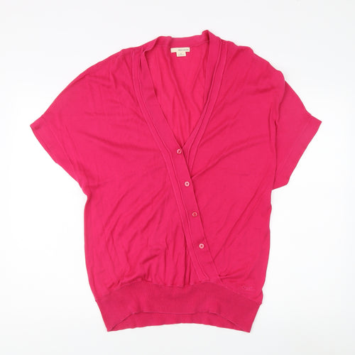 DKNY Jeans Women's Pink Button-Up Top Size M V-Neck