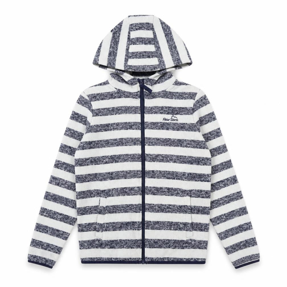 Front view of Peter Storm boys’ grey striped hooded jacket, size 9-10